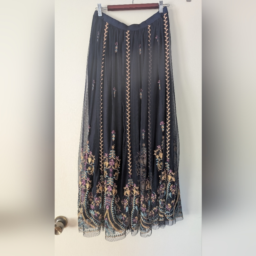 Navy Embroidered Midi Skirt From Sundance.